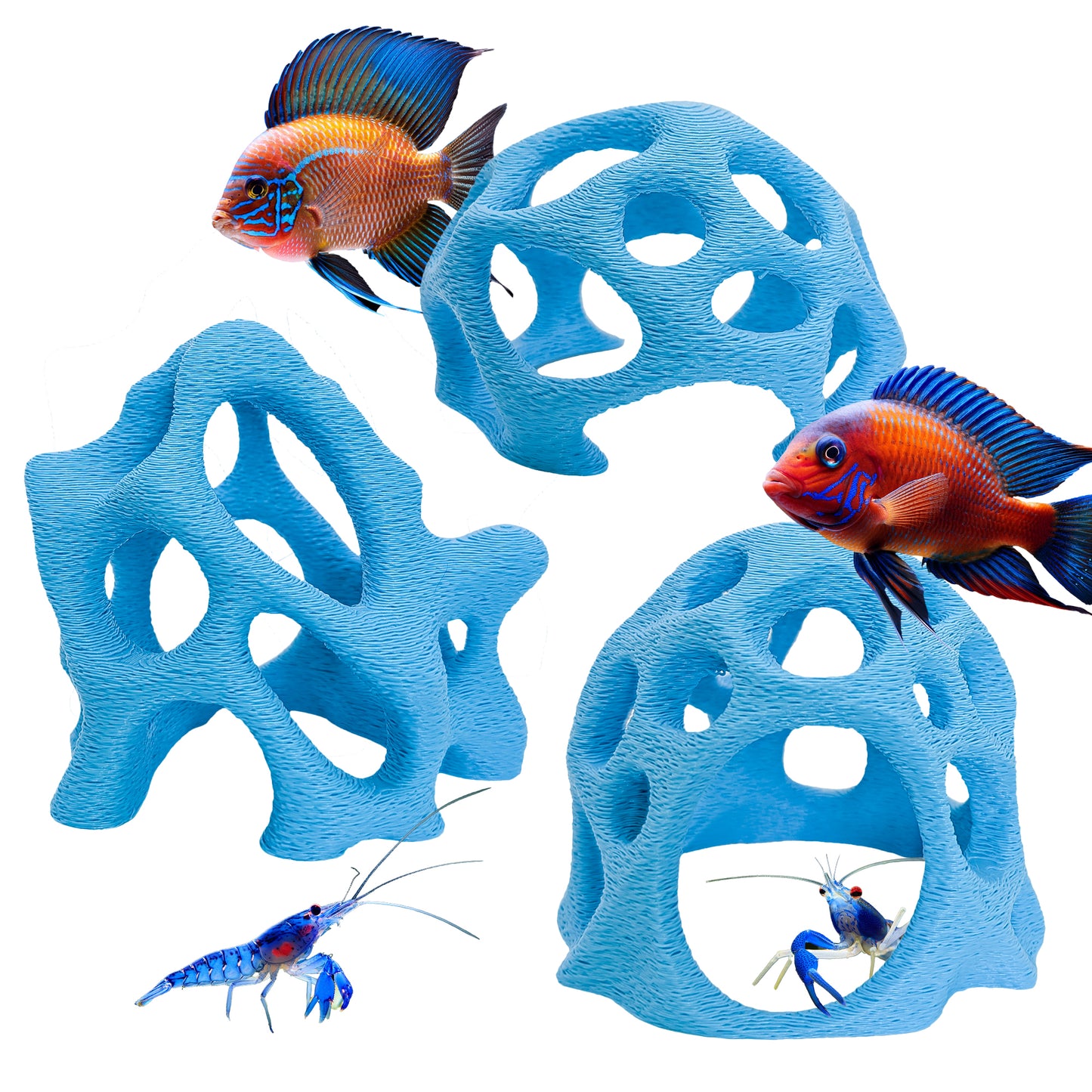 Aquarium Cave Shelter Set – Coral-Inspired Hides for Shrimp & Small Fish (3pc)