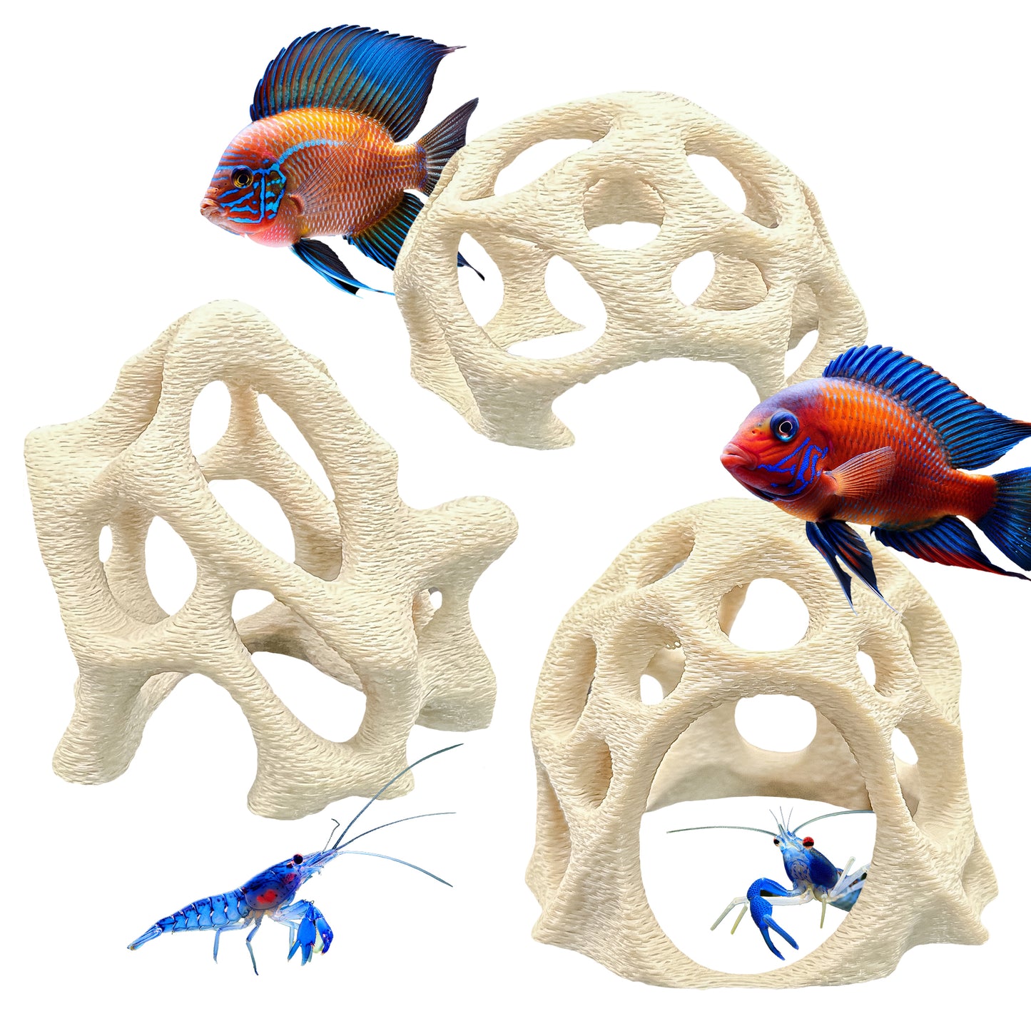 Aquarium Cave Shelter Set – Coral-Inspired Hides for Shrimp & Small Fish (3pc)