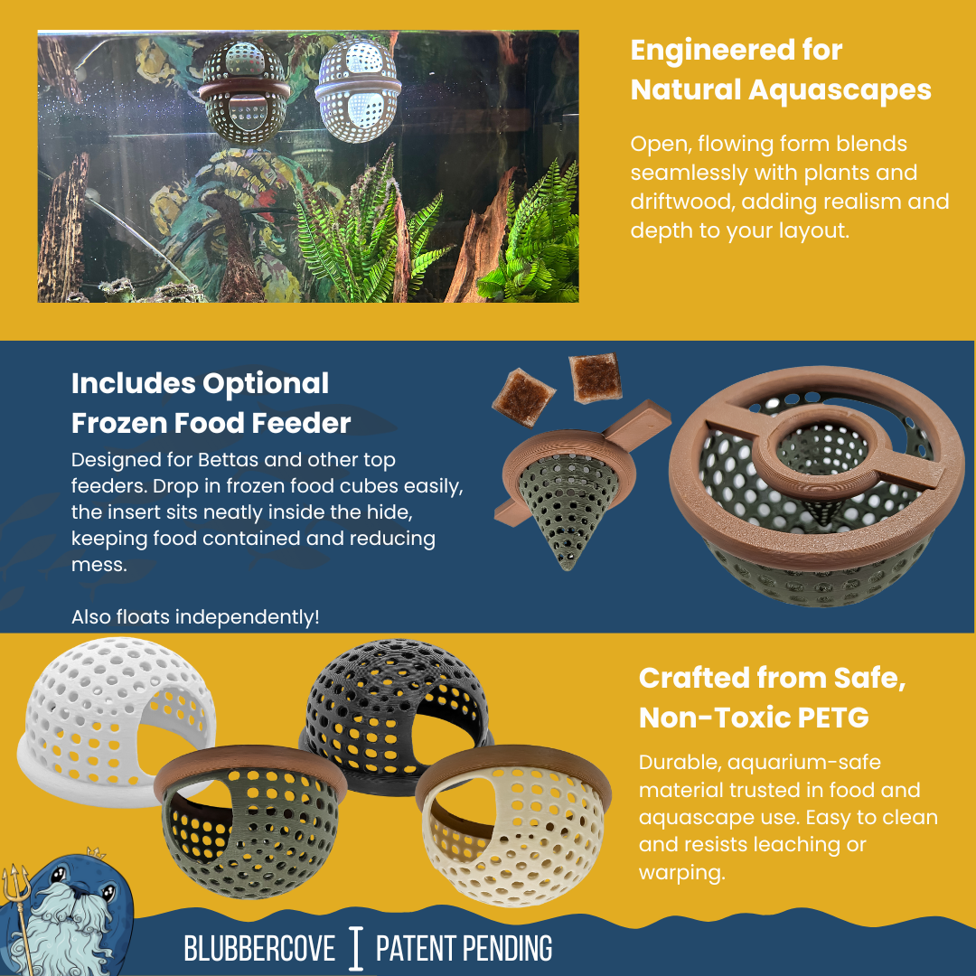 BettaPod Floating Betta Aquarium Hide Log with Feeder Insert