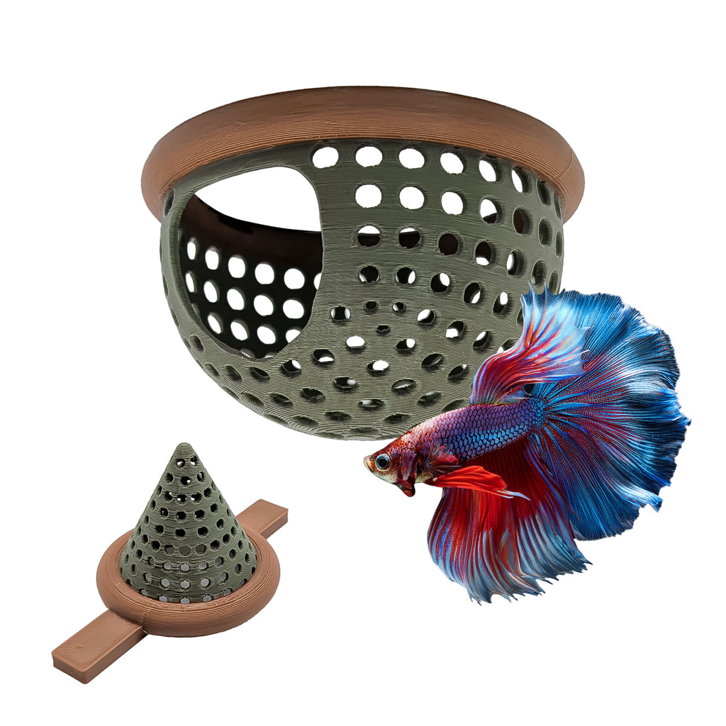 BettaPod Floating Betta Aquarium Hide Log with Feeder Insert