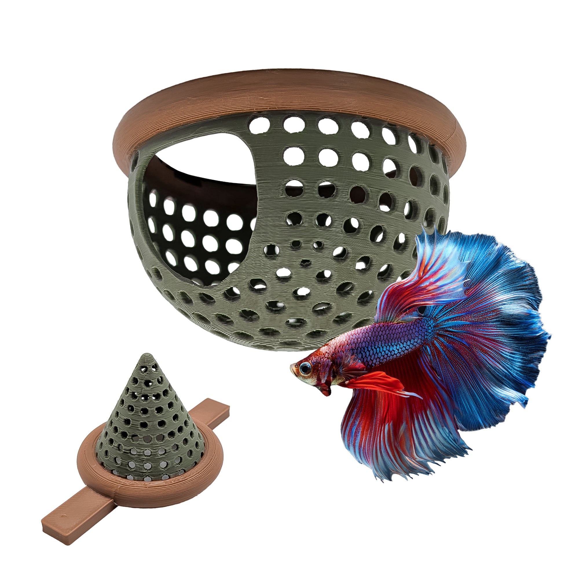 BettaPod Floating Betta Aquarium Hide Log with Feeder Insert