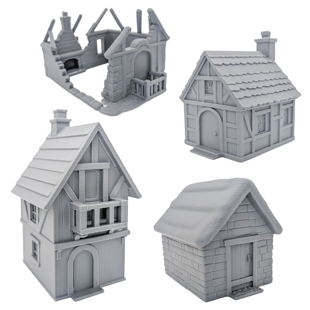 28mm Fantasy Village Buildings | DND RPG Scatter Terrain for Wargames