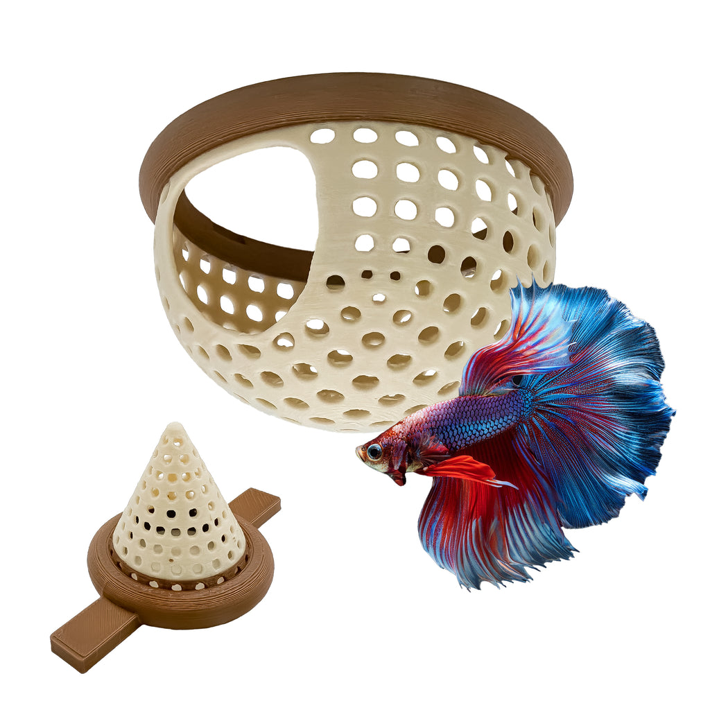 BettaPod Floating Betta Aquarium Hide Log with Feeder Insert