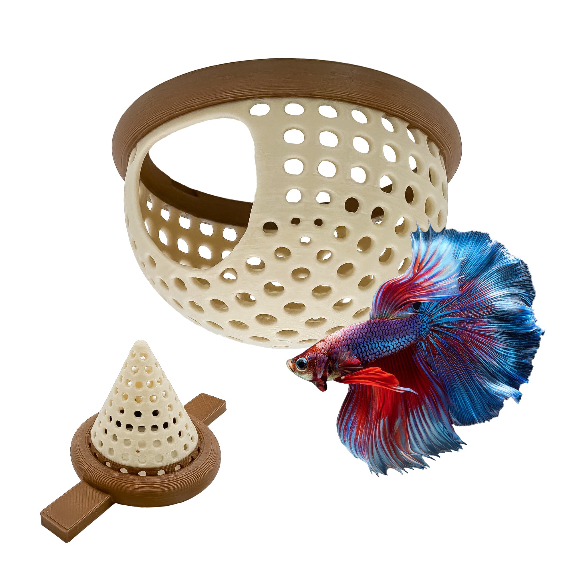 BettaPod Floating Betta Aquarium Hide Log with Feeder Insert