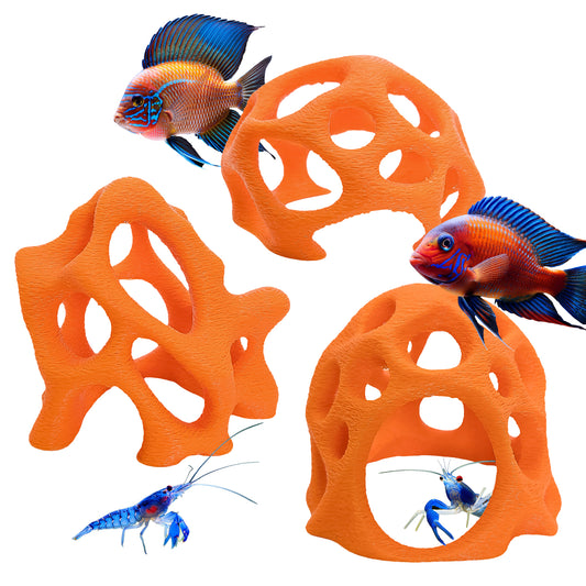 Aquarium Cave Shelter Set – Coral-Inspired Hides for Shrimp & Small Fish (3pc)